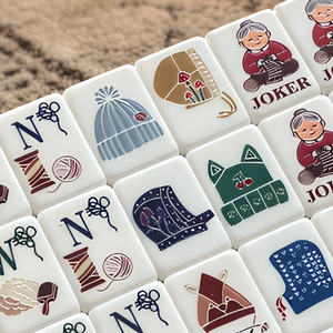 Bolas de Hilo Crema Premium con Diseño Divertido, Fichas de Mahjong Americanas con Forma de Gato, para Reuniones Sociales Profesionales, Regalo de Cumpleaños para Abuela - Product Image 1