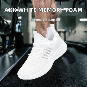 Kadın Beyaz Örgü Koşu Ayakkabıları Nefes Alabilen Bağcıklı Yürüyüş Spor Ayakkabıları Yeezys Yuvarlak Burun Günlük Spor Salonu Ayakkabıları - Product Image 2