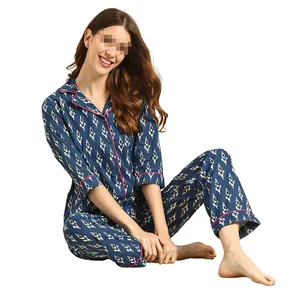 2024 새로운 여름 제품 라운지웨어 투피스 팬츠 세트 여성용 잠옷 팜므 코튼 여성 잠옷