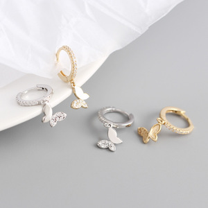 Bijoux fins, mariage, classique, <span class=keywords><strong>argent</strong></span> sterling 925 plaqué or, pendentifs en forme de papillon, boucles <span class=keywords><strong>d</strong></span>'oreilles créoles fines pour femmes - Product Image 3