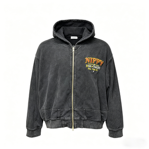 Sudadera con Capucha para Hombre, Estilo Urbano 2026, 100% Algodón, Lavado Ácido, con Apliques Bordados - Product Image 1