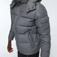Manteau d'hiver matelassé épais à capuche pour homme, veste longue zippée unie décontractée