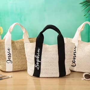 Fashion Summer Beach Straw Bag Travel In Style Trendy Crochet Straw Shoulder Tote Bag with Logo Shoulder Handbag for Women