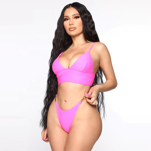 Custom Logo High Cut <strong>Latex</strong> <strong>Swimsuit</strong>/Bikini Swimwear Push-up Bra Handmade with Drawstring Decoration Pink Plus Size Options - Product Image 6