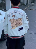 Blouson universitaire unisexe en cuir PU avec broderie épaisse, coupe ample de qualité supérieure, style streetwear américain, vêtement d'extérieur décontracté, vente en gros