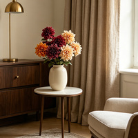 Fleur de Dahlia Artificielle Réaliste en Plastique avec Feuilles - Décoration de Table Longue Durée Faite à la Main pour Noël et Mariages
