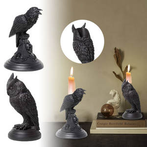 Halloween Statue Retro Gothic Black Crow <strong>Candle</strong> <strong>Holder</strong> Halloween Antique Statue <strong>Owl</strong> Home Decor Resin Sculpture Craft Ornament - Product Image 6