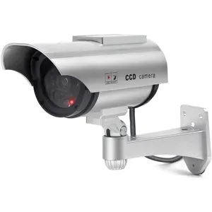 IHUAlite Solar Powered CCTV Red LED lampeggiante telecamera esterna Bullet Wireless Security Surveillance telecamera finta fittizia solare