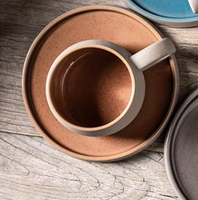 Tasse à café latte classique en porcelaine mate faite à la main, écologique, 250 ml (10 oz), avec soucoupe