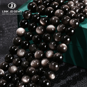 JD GEMS 4/6/8/10/12/14mm Pietre Preziose All'Ingrosso 5A 7A Pietra Naturale Perle Distanziatrici Sciolte Rotonde Lisce di <span class=keywords><strong>Ossidiana</strong></span> Argentata per <span class=keywords><strong>Gioielli</strong></span> - Product Image 1