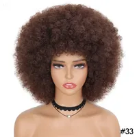 Vente en gros Perruque synthétique courte cheveux bouclés afro multicolores Perruque de cheveux explosifs moelleux et rebondissants pour femmes noires