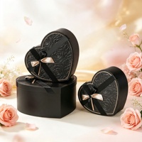 Caja de Regalo de Lujo con Diseño de Rosas en Relieve, Caja Negra Premium, Juego de 3 Piezas, Caja de Regalo Cosmética con Lazo de Cinta, Caja de Embalaje para Regalo