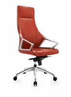 Chaise de bureau pivotante à dossier haut en cuir, siège de direction réglable en hauteur, inclinable, accoudoirs métalliques, base à 5 étoiles sur roulettes