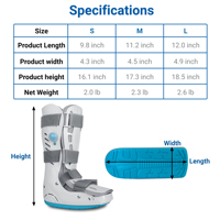 Botte orthopédique gonflable réglable pour la chirurgie de l'Achille TJ-FM006, botte de marche à air haute pour fracture de la cheville et du tendon