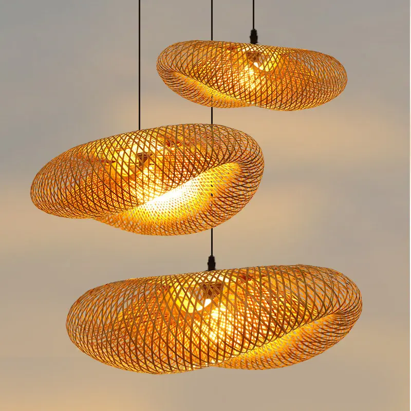 Hanging Chandelier Led Bamboo Pendant Light woven lamp for indoor