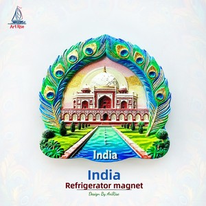 Imán <span class=keywords><strong>de</strong></span> Refrigerador con Pluma <span class=keywords><strong>de</strong></span> Pavo Real Blanca y Roja, Diseño <span class=keywords><strong>de</strong></span> Iglesia India, con la Esencia Poética <span class=keywords><strong>de</strong></span> una Persona China, Adhesivo Magnético 3D para Viajes - Product Image 1
