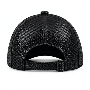 Luxury Black Leather Baseball Style 6-Panel Breathable <b>Waterproof</b> <b>Cap</b> High Quality Adjustable Metal Buckle Strap for Men Women - Product Image 4