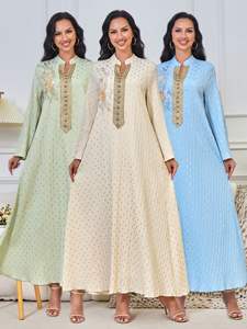 Nueva Djellaba Musulmana <span class=keywords><strong>de</strong></span> Verano para <span class=keywords><strong>Mujer</strong></span>, Vestido Bordado con Cuentas Doradas, Manga Larga, Elegante y Modesto, <span class=keywords><strong>de</strong></span> Poliéster, Estilo Dubái - Product Image 6