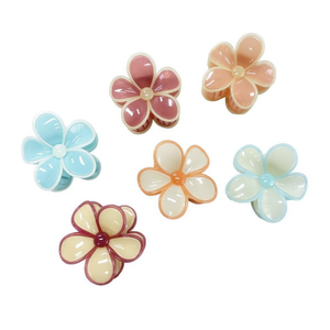 Fermaglio per capelli a forma di fiore a cinque petali bicolore da 8 cm con copertura Pinza - Product Image 1