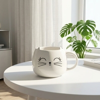 Mug à café en céramique vintage simple avec visage de chat mignon et oreilles blanches, idéal pour le petit-déjeuner, la tasse à thé, pour étudiants et usage domestique