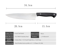 Couteau Santoku asiatique en acier à haute teneur en carbone de 8 pouces avec manche en plastique, HRC 56, revêtement antiadhésif, respectueux de l'environnement