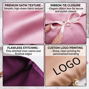 Sacchetto in Raso Rosa Personalizzato con Logo per Conservazione di Extension per Capelli <span class=keywords><strong>e</strong></span> Cosmetici, Confezione Regalo - Product Image 4