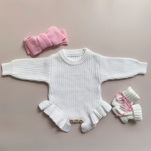 Baby Girl Cotton Rib Knit Frill Legs Rompers <strong>Newborn</strong> <strong>Hospital</strong> <strong>Outfit</strong> Baby Shower White Ruffle Personalized Bodysuit 0-3 Month - Product Image 2