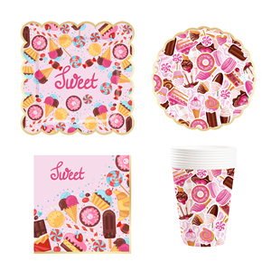 DAMAI - Juego de Vajilla de Papel con Temática de Dulces de Cumpleaños Personalizado, Decoración para Fiesta de Cumpleaños de Niña - Product Image 6