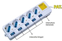 Prise multiple, multiprise, prise électrique 5 positions 10/16A Bipasso/schuko 250V~ avec 5 prises individuelles avec protection contre les surcharges