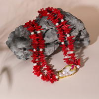 Haute qualité plaqué or 18 carats rouge et corail perle d'eau douce mode Double collier pour la fête