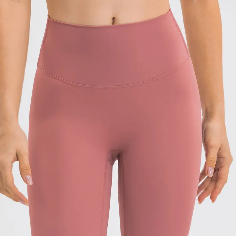 Spor salonu yüksek belli 7/8 uzunluk tayt kadınlar için egzersiz antrenman Yoga pantolonu Leggins Mujer spor çıplak hissediyorum hiçbir ön dikiş naylon