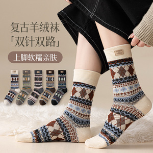 Retro Ethnic Style Cashmere Mid-Calf <b>Socks</b> For Women Autumn Winter Warm <b>Wool</b> <b>Socks</b> Thermo Comfortable Fit - Product Image 1