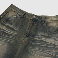 QUICKSHOW Vente en gros personnalisée Jeans en denim coupe droite délavé effet monkey, coupe ample empilée, style urbain automne pour hommes
