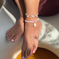 Dazan Nouveau INS Plaqué or 18 carats Acier inoxydable sans ternissement Style BOHO OCÉAN Coquillage Pierre naturelle Fait main Bracelet de cheville Bijoux de bikini