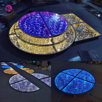 Plancher de danse LED à lumière étoilée 3D, cadre métallique portable, verre rond doré, scène de mariage pour les événements, décoration de fête