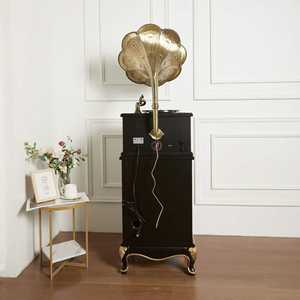 Gramófono de Madera Personalizado de Fábrica, Pintado a Mano con Aves, 3 Velocidades, BT, FM, con Bocina de Cobre Dorado, Reproductor de Discos de Alta Fidelidad - Product Image 3