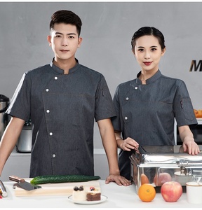 Uniforme de chef pour homme haut de gamme, bleu, en twill, à manches courtes, respirant, en coton, pour la <span class=keywords><strong>restauration</strong></span> hôtelière, la cuisine - Product Image 6