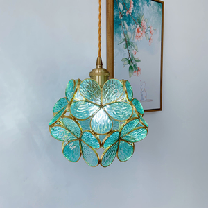 Lampadario a sospensione in vetro rosa con fiori, stile francese di lusso, romantico, a LED, moderno e unico, per sala da pranzo. - Product Image 3