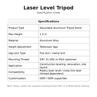 Trépied de topographie robuste en alliage d'aluminium avec pieds télescopiques de 1,5 m de hauteur maximale pour récepteur GNSS et station totale – Installation stable sur le terrain