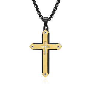 Flèche Croix Double Couche Épissage Religieux Christian Étanche Pvd En Acier Inoxydable De Mode Bijoux Pendentif Colliers pour Hommes - Product Image 1