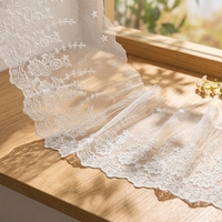 Dentelle en coton et polyester blanche/noire de 22 cm de large, soluble à l'eau, pour rideaux, accessoires de vêtements pour enfants