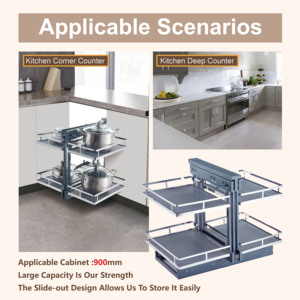 Nhà bếp ma thuật góc kéo ra tủ tổ chức 3 đường ray thêm sâu được xây dựng trong ngăn kéo Chrome Khung gia vị lưu trữ phổ quát - Product Image 4