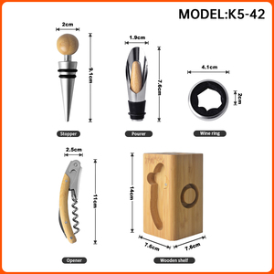 Sáng Tạo Chuyên Nghiệp Bồi Bàn Corkscrew Rượu Vang Cụ Mở Đặt Thép Không Gỉ Thanh Phụ Kiện Thiết Lập Thanh Công Cụ Thiết Lập Với Tre Gỗ Đứng - Product Image 2
