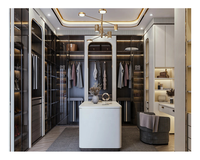 Système de dressing de luxe élégant blanc avec portes vitrées et éclairage LED pour dressing intégré