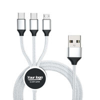 Câble de charge magnétique 3-en-1 avec logo lumineux, en nylon tressé, âme en cuivre pur, certifié CE ROHS, charge rapide 2.4A, résistant à l'usure