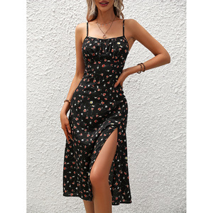 Vestido de Verano para Mujer, Estilo Princesa Occidental, Cintura Alta, Sin Mangas, Cuello Cuadrado, Estampado Floral, Sexy, para Club, de Poliéster - Product Image 5