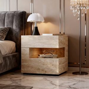 डिजाइनर की सरल इतालवी आधुनिक एक्रिट-रंगीन बेडसाइड टेबल, एलईडी लाइट और स्टोरेज बेडरूम फर्नीचर के साथ - Product Image 1