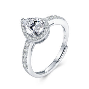 18k白金电镀实验室生长红宝石蓝宝石宝石和硅石钻石梨形戒指白金S925结婚承诺戒指 - Product Image 1