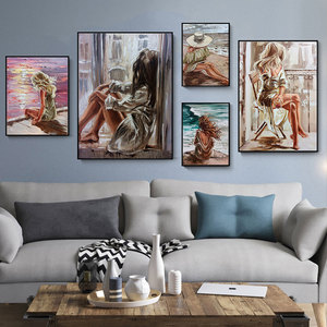 Tableau mural abstrait style bohème moderne, impression sur toile, <span class=keywords><strong>peinture</strong></span> à l'huile, femmes sexy, plage, portrait original, affiches décoratives pour chambre - Product Image 3
