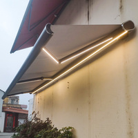Auvent de terrasse en aluminium rétractable, auvent à cassette complète motorisé électrique avec éclairage LED, pour fenêtres, portes, terrasses et murs latéraux